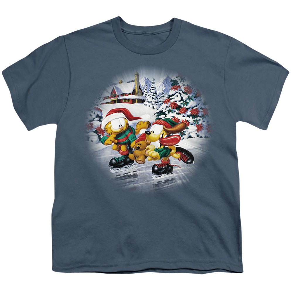 Garfield Ice Skating Licensed Kid's T-Shirt (Ages 4-7) XL