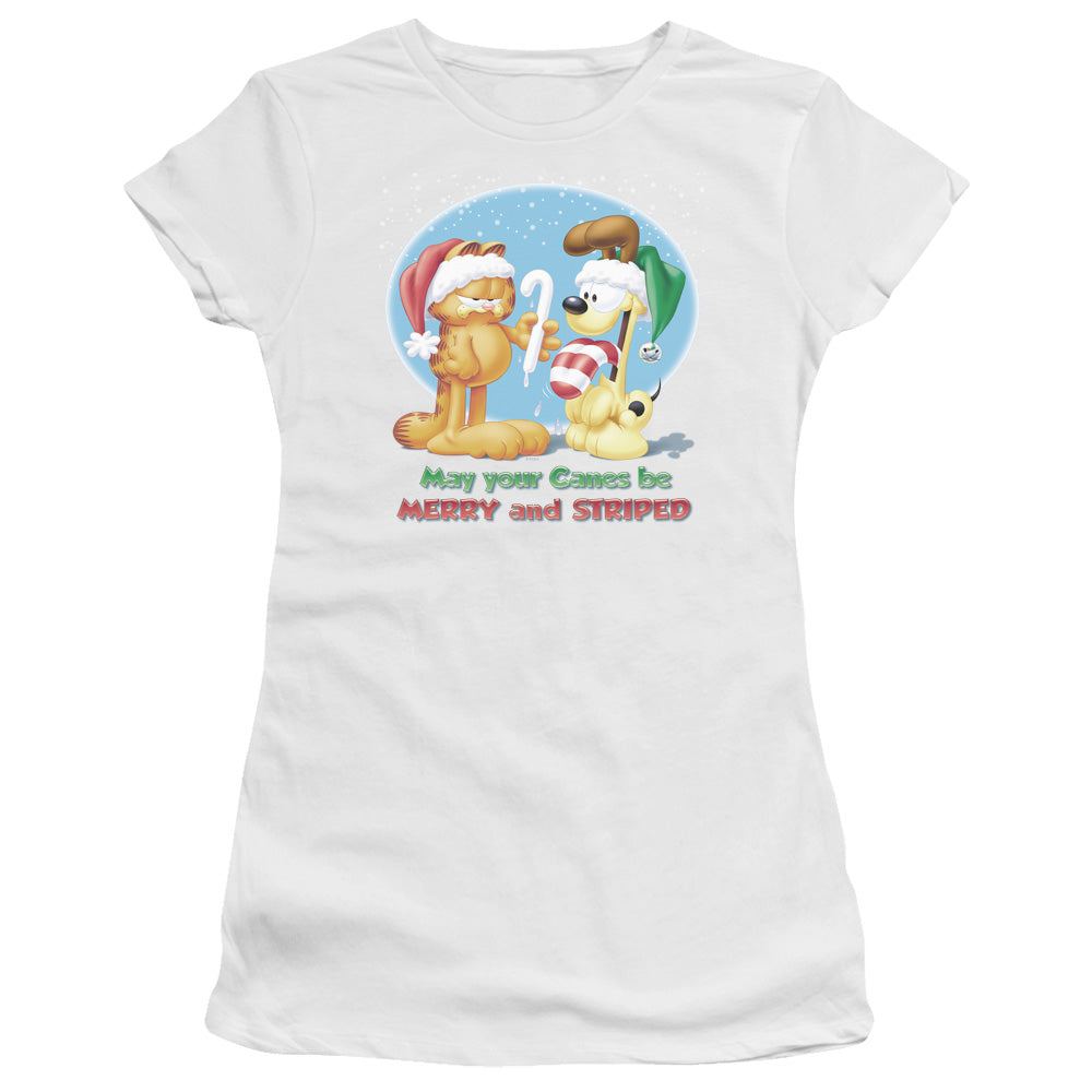 Garfield Merry And Striped Licensed Women's T-Shirt Juniors LG