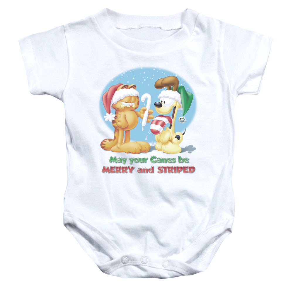 AN OFFCIALLY LICENSED GARFIELD MERRY AND STRIPED BABY BODYSUIT WHITE
