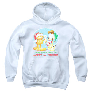 AN OFFCIALLY LICENSED GARFIELD MERRY AND STRIPED YOUTH HOODIE WHITE