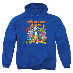 AN OFFCIALLY LICENSED GARFIELD MY MESS ADULT UNISEX PULLOVER HOODIE ROYAL