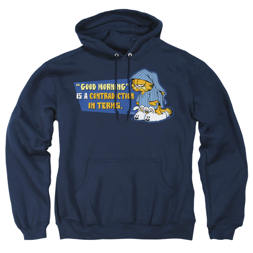 AN OFFCIALLY LICENSED GARFIELD CONTRADICITION IN TERMS ADULT UNISEX PULLOVER HOODIE NAVY
