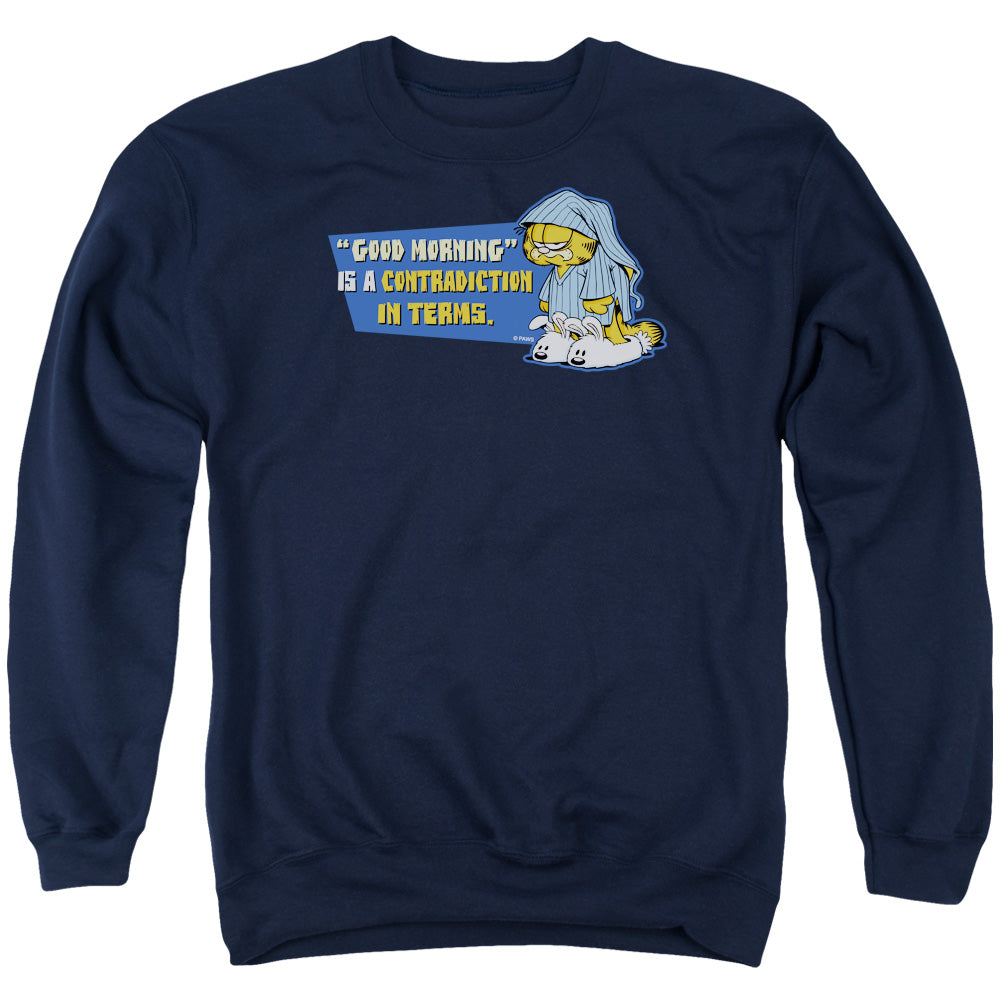 AN OFFCIALLY LICENSED GARFIELD CONTRADICITION IN TERMS ADULT UNISEX CREWNECK SWEATSHIRT NAVY