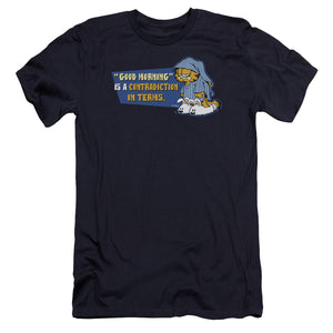 AN OFFCIALLY LICENSED GARFIELD CONTRADICITION IN TERMS MEN'S PREMIUM SLIM FIT T-SHIRT NAVY