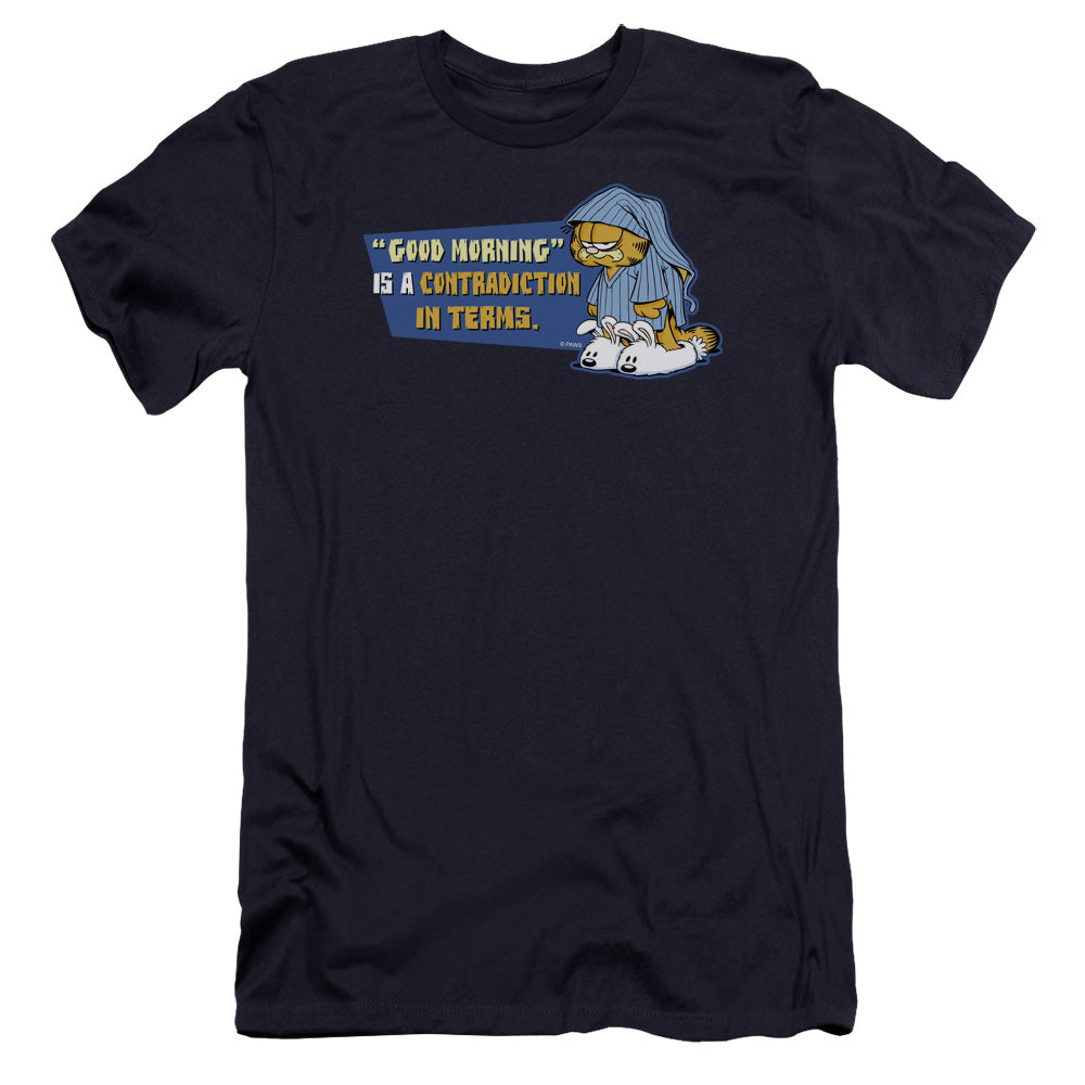 AN OFFCIALLY LICENSED GARFIELD CONTRADICITION IN TERMS MEN'S PREMIUM SLIM FIT T-SHIRT NAVY