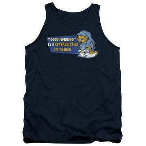 AN OFFCIALLY LICENSED GARFIELD CONTRADICITION IN TERMS ADULT UNISEX TANK TOP NAVY