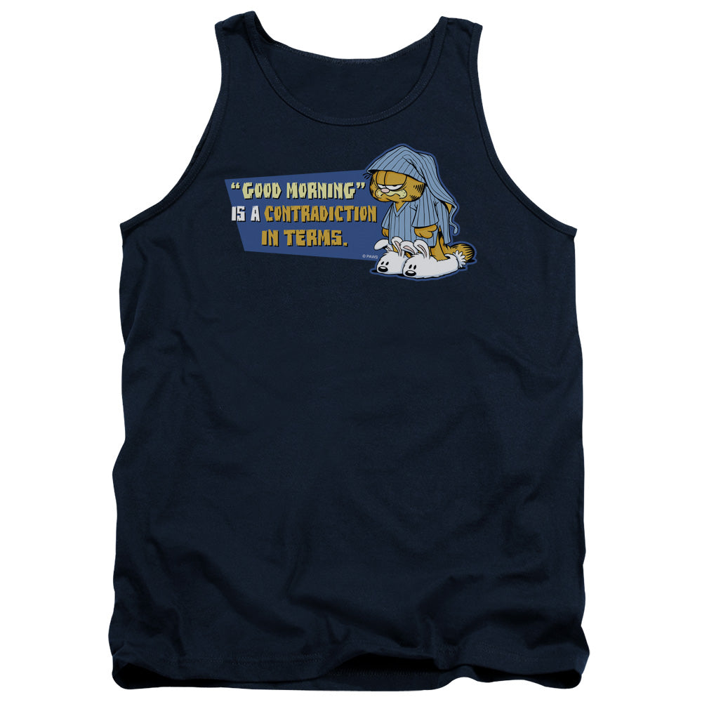 AN OFFCIALLY LICENSED GARFIELD CONTRADICITION IN TERMS ADULT UNISEX TANK TOP NAVY