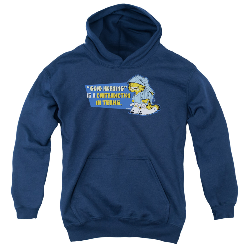 AN OFFCIALLY LICENSED GARFIELD CONTRADICITION IN TERMS YOUTH HOODIE NAVY