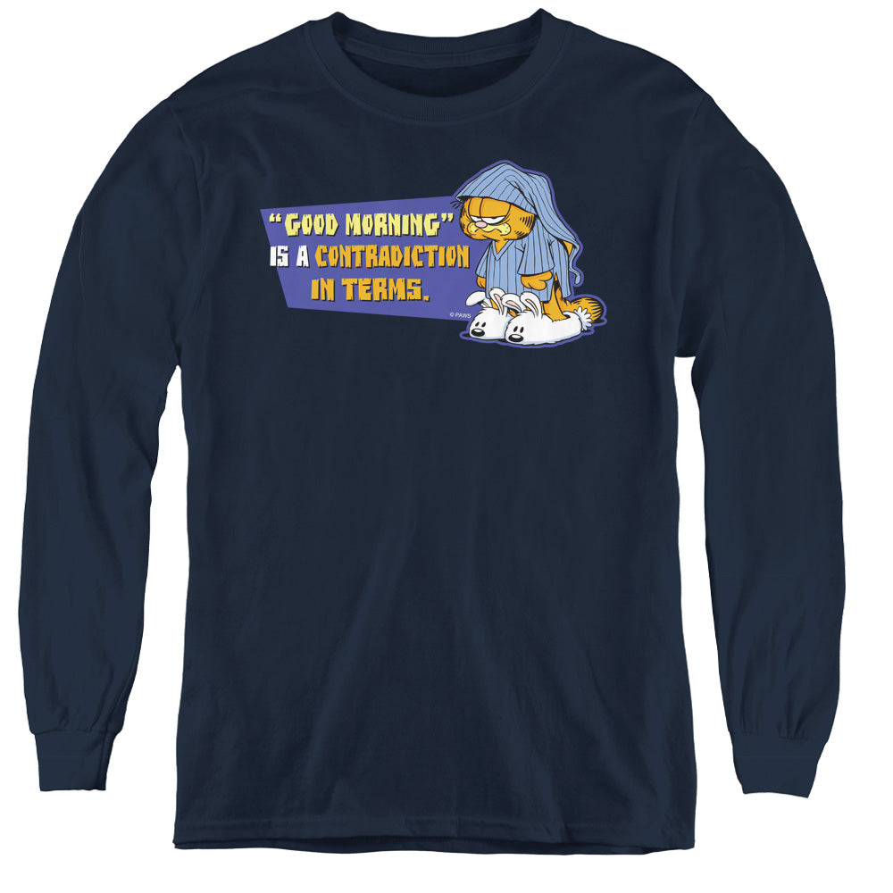 AN OFFCIALLY LICENSED GARFIELD CONTRADICITION IN TERMS YOUTH LONG SLEEVE T-SHIRT NAVY