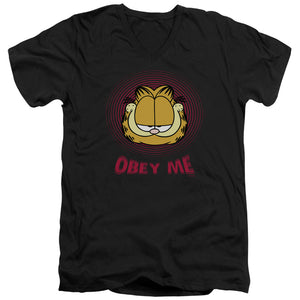 AN OFFCIALLY LICENSED GARFIELD OBEY ME MEN'S V-NECK T-SHIRT BLACK