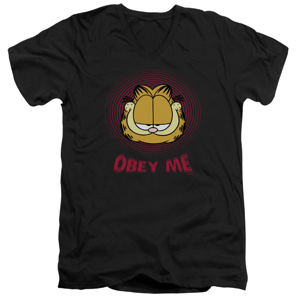 AN OFFCIALLY LICENSED GARFIELD OBEY ME MEN'S V-NECK T-SHIRT BLACK
