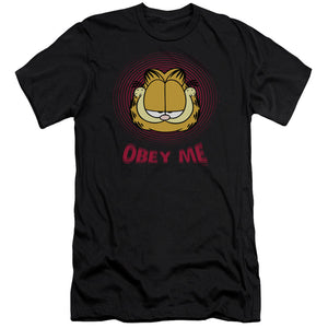 AN OFFCIALLY LICENSED GARFIELD OBEY ME MEN'S PREMIUM SLIM FIT T-SHIRT BLACK