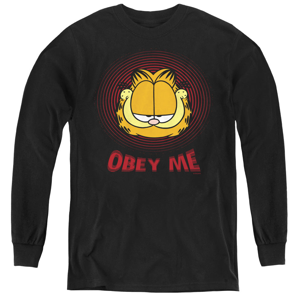 AN OFFCIALLY LICENSED GARFIELD OBEY ME YOUTH LONG SLEEVE T-SHIRT BLACK