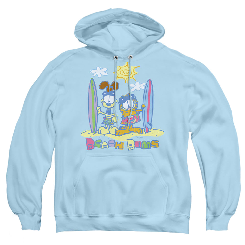AN OFFCIALLY LICENSED GARFIELD BEACH BUMS ADULT UNISEX PULLOVER HOODIE LIGHT BLUE