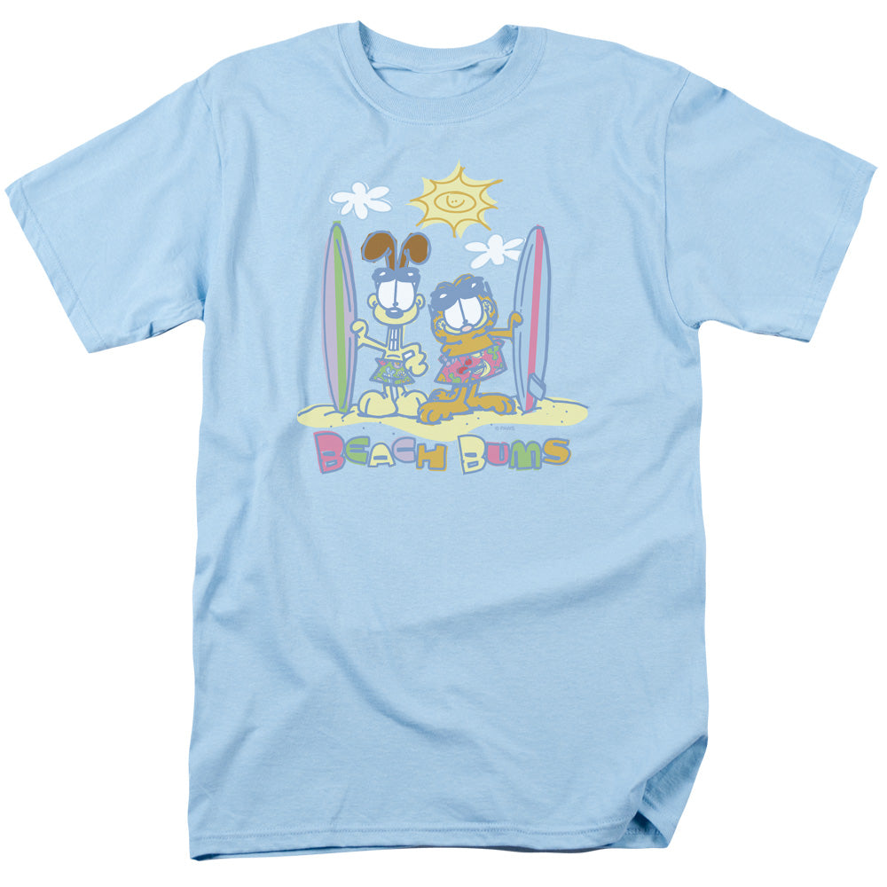 AN OFFCIALLY LICENSED GARFIELD BEACH BUMS MEN'S REGULAR FIT T-SHIRT LIGHT BLUE