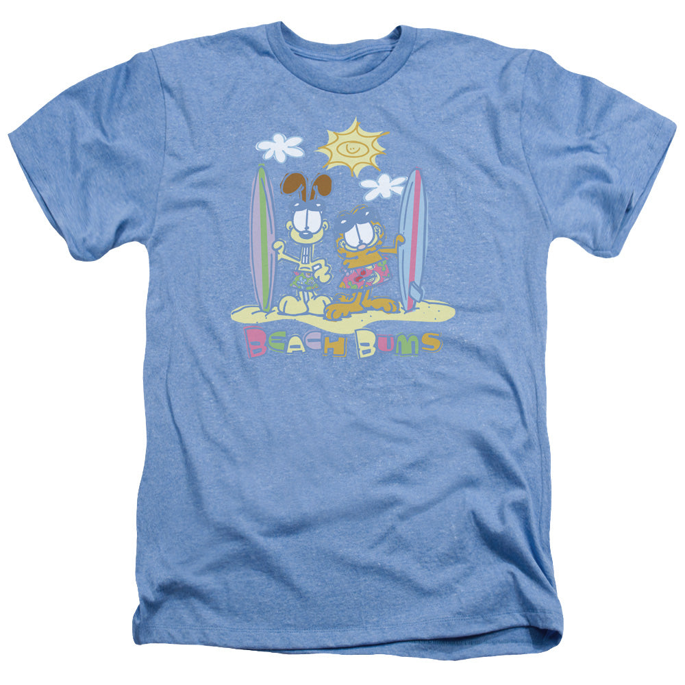 AN OFFCIALLY LICENSED GARFIELD BEACH BUMS MEN'S HEATHER T-SHIRT LIGHT BLUE