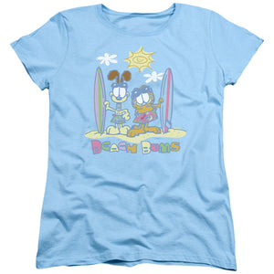 AN OFFCIALLY LICENSED GARFIELD BEACH BUMS WOMEN'S REGULAR FIT T-SHIRT LIGHT BLUE