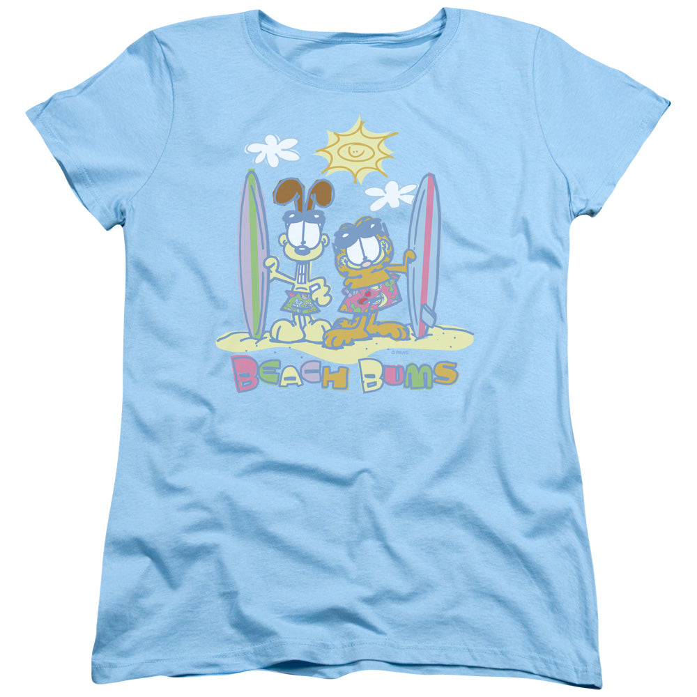 AN OFFCIALLY LICENSED GARFIELD BEACH BUMS WOMEN'S REGULAR FIT T-SHIRT LIGHT BLUE