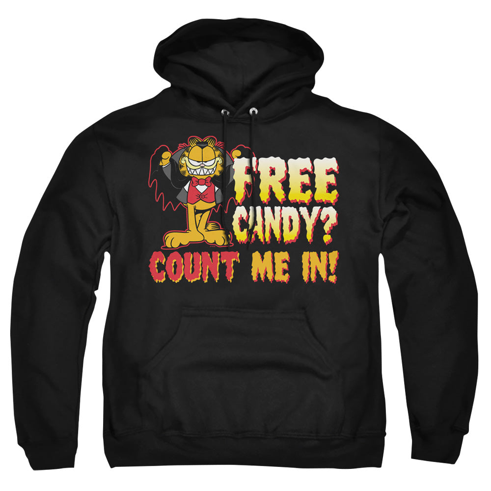 AN OFFCIALLY LICENSED GARFIELD COUNT ME IN ADULT UNISEX PULLOVER HOODIE BLACK