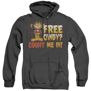 AN OFFCIALLY LICENSED GARFIELD COUNT ME IN ADULT UNISEX HEATHER PULLOVER HOODIE BLACK