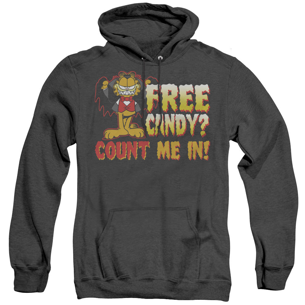 AN OFFCIALLY LICENSED GARFIELD COUNT ME IN ADULT UNISEX HEATHER PULLOVER HOODIE BLACK