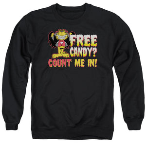 AN OFFCIALLY LICENSED GARFIELD COUNT ME IN ADULT UNISEX CREWNECK SWEATSHIRT BLACK