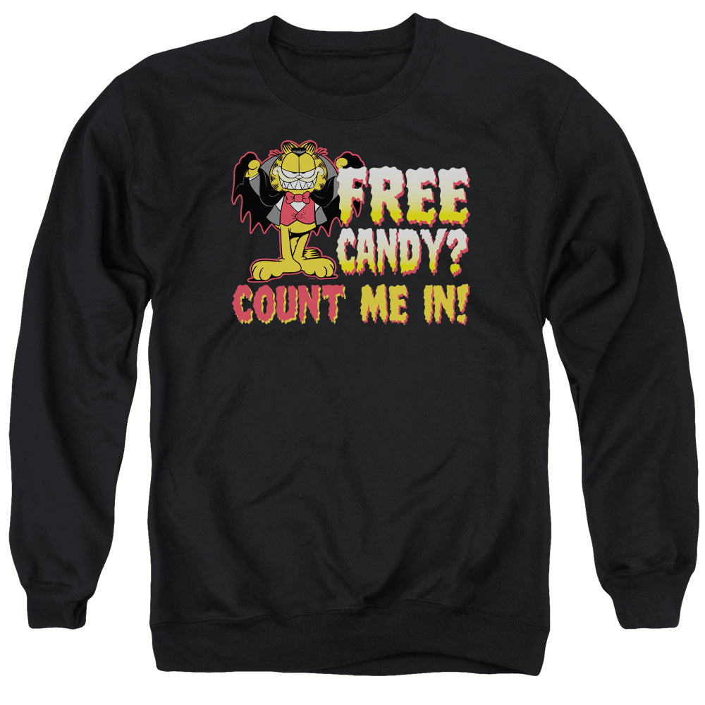 AN OFFCIALLY LICENSED GARFIELD COUNT ME IN ADULT UNISEX CREWNECK SWEATSHIRT BLACK