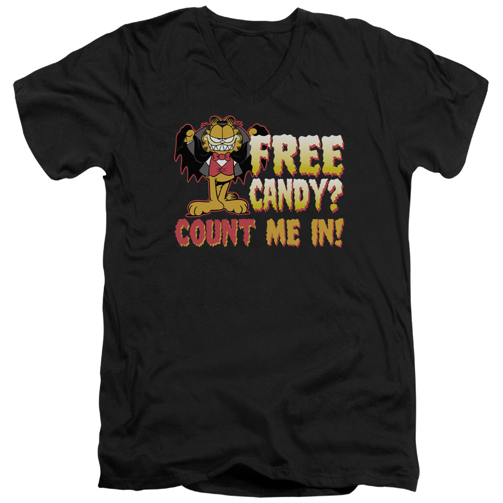 AN OFFCIALLY LICENSED GARFIELD COUNT ME IN MEN'S V-NECK T-SHIRT BLACK