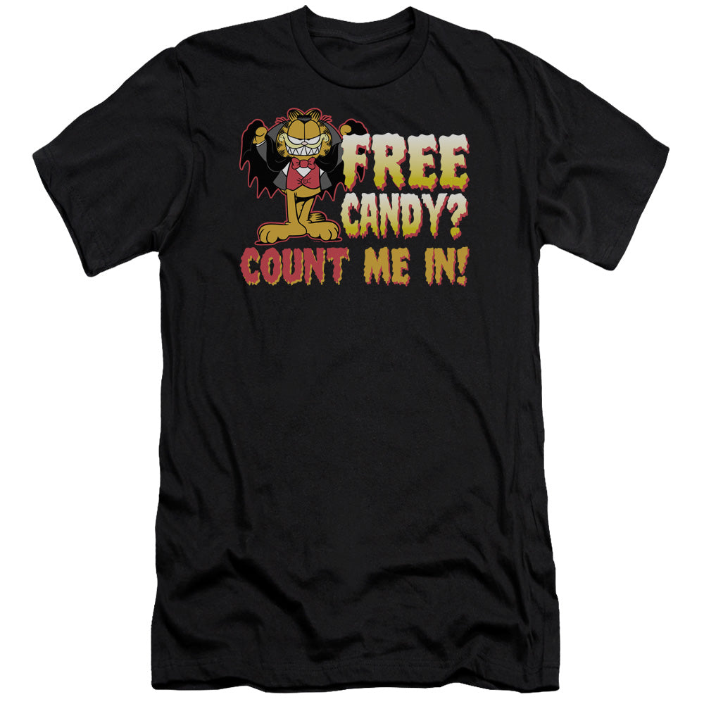 AN OFFCIALLY LICENSED GARFIELD COUNT ME IN MEN'S PREMIUM SLIM FIT T-SHIRT BLACK