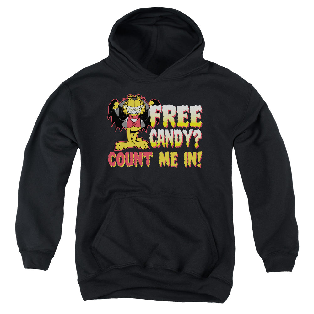 AN OFFCIALLY LICENSED GARFIELD COUNT ME IN YOUTH HOODIE BLACK