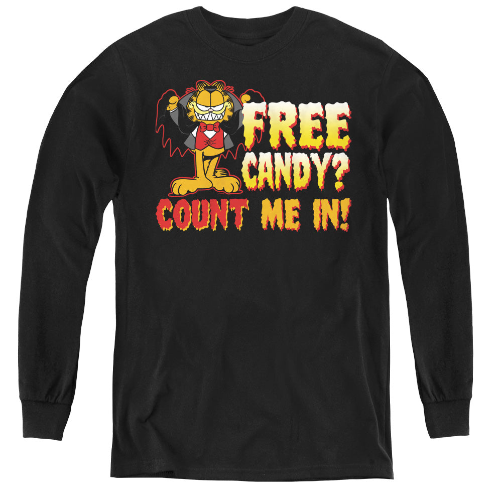 AN OFFCIALLY LICENSED GARFIELD COUNT ME IN YOUTH LONG SLEEVE T-SHIRT BLACK