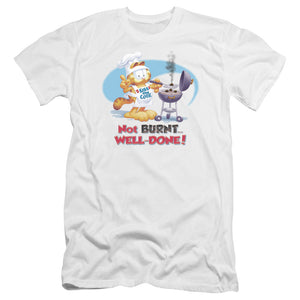 AN OFFCIALLY LICENSED GARFIELD WELL DONE MEN'S PREMIUM SLIM FIT T-SHIRT WHITE