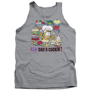 AN OFFCIALLY LICENSED GARFIELD NOW DADS COOKING ADULT UNISEX TANK TOP ATHLETIC HEATHER