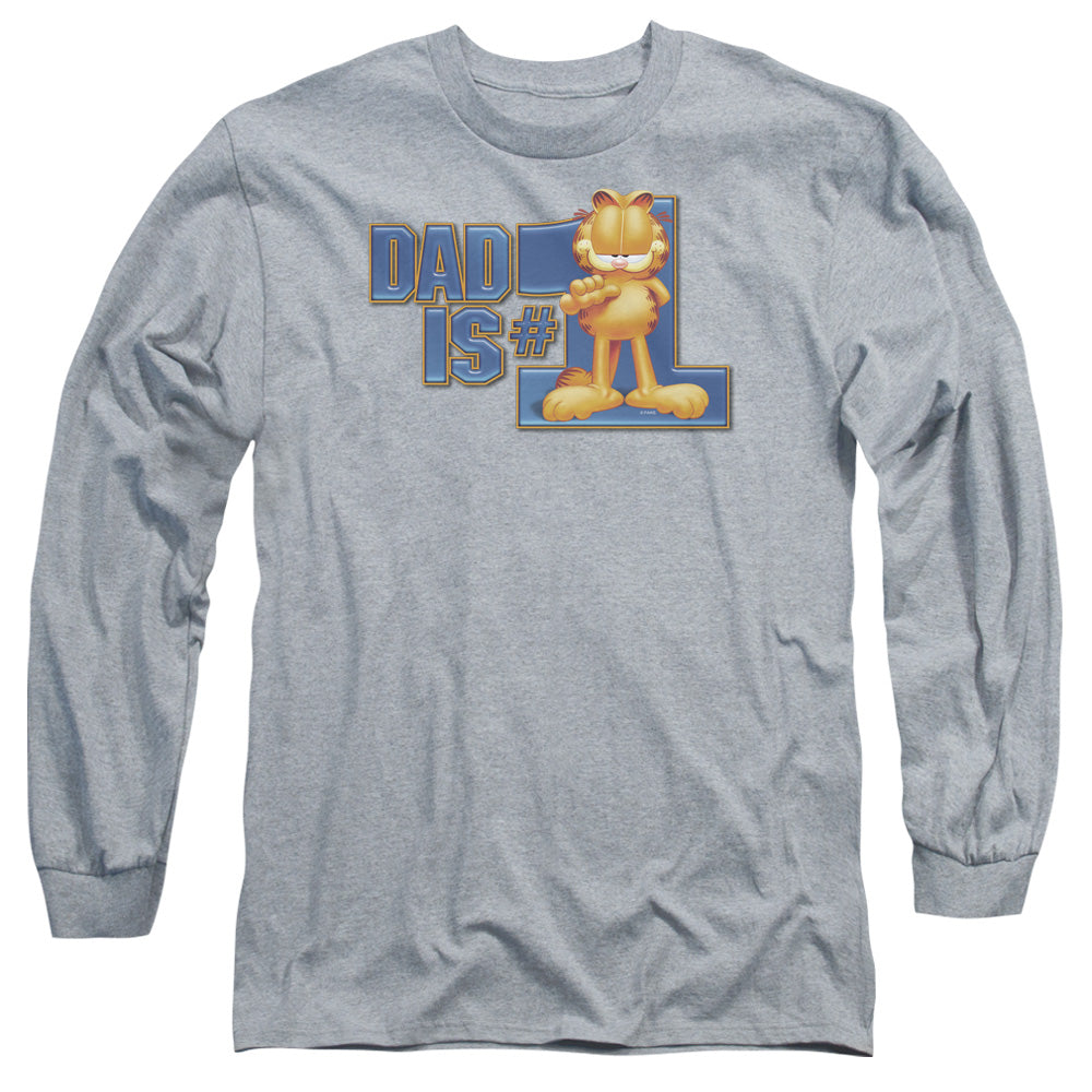 AN OFFCIALLY LICENSED GARFIELD DAD IS NUMBER ONE MEN'S LONG SLEEVE T-SHIRT ATHLETIC HEATHER
