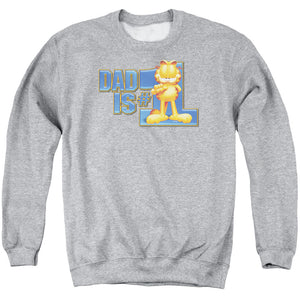 AN OFFCIALLY LICENSED GARFIELD DAD IS NUMBER ONE ADULT UNISEX CREWNECK SWEATSHIRT ATHLETIC HEATHER