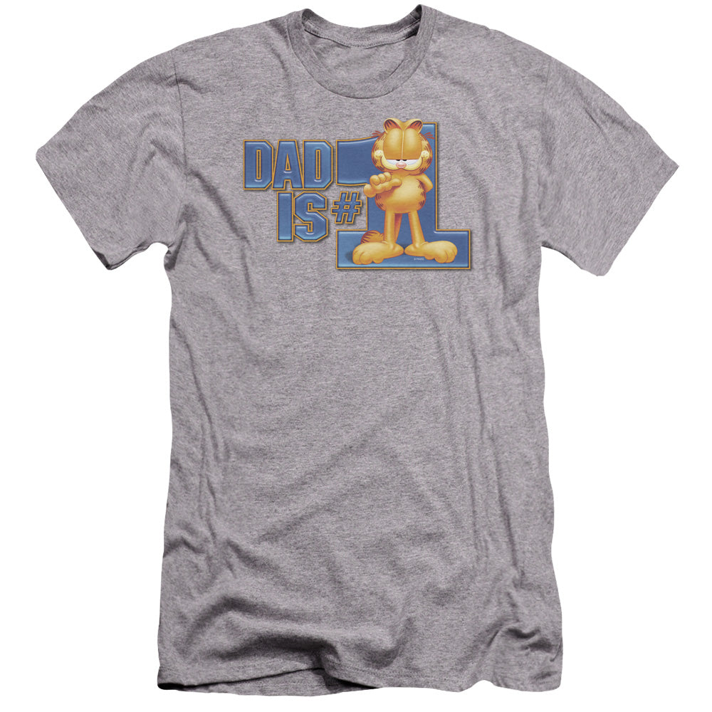 AN OFFCIALLY LICENSED GARFIELD DAD IS NUMBER ONE MEN'S PREMIUM SLIM FIT T-SHIRT ATHLETIC HEATHER