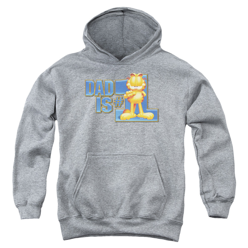 AN OFFCIALLY LICENSED GARFIELD DAD IS NUMBER ONE YOUTH HOODIE ATHLETIC HEATHER