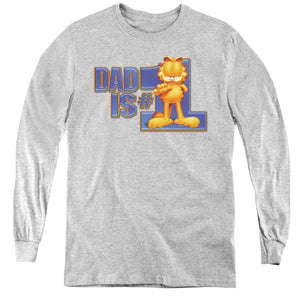 AN OFFCIALLY LICENSED GARFIELD DAD IS NUMBER ONE YOUTH LONG SLEEVE T-SHIRT ATHLETIC HEATHER