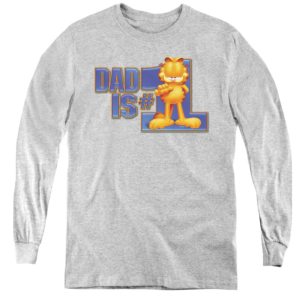 AN OFFCIALLY LICENSED GARFIELD DAD IS NUMBER ONE YOUTH LONG SLEEVE T-SHIRT ATHLETIC HEATHER