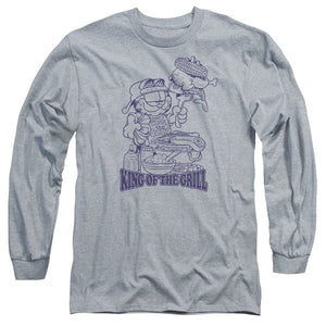 AN OFFCIALLY LICENSED GARFIELD KING OF THE GRILL MEN'S LONG SLEEVE T-SHIRT ATHLETIC HEATHER