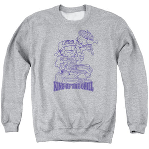 AN OFFCIALLY LICENSED GARFIELD KING OF THE GRILL ADULT UNISEX CREWNECK SWEATSHIRT ATHLETIC HEATHER