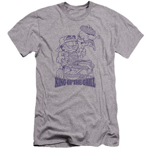 AN OFFCIALLY LICENSED GARFIELD KING OF THE GRILL MEN'S PREMIUM SLIM FIT T-SHIRT ATHLETIC HEATHER