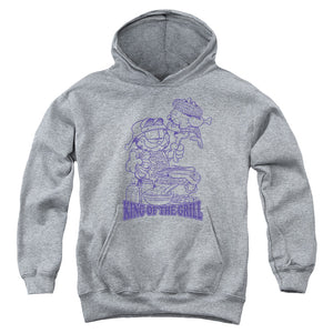 AN OFFCIALLY LICENSED GARFIELD KING OF THE GRILL YOUTH HOODIE ATHLETIC HEATHER