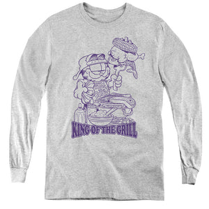AN OFFCIALLY LICENSED GARFIELD KING OF THE GRILL YOUTH LONG SLEEVE T-SHIRT ATHLETIC HEATHER