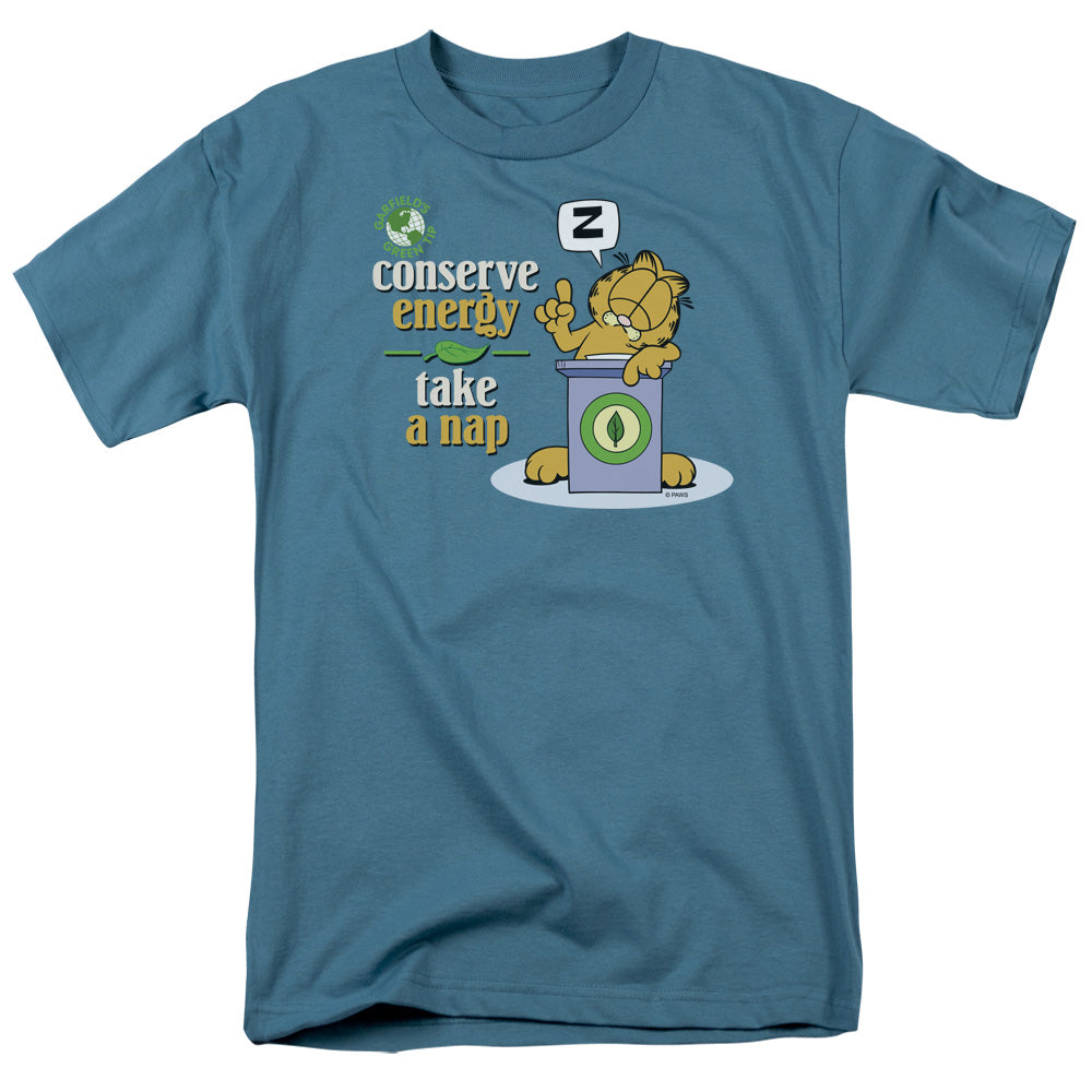 AN OFFCIALLY LICENSED GARFIELD CONSERVE ENERGY MEN'S REGULAR FIT T-SHIRT SLATE