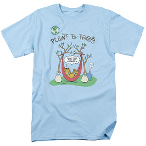 AN OFFCIALLY LICENSED GARFIELD PLANT A TREE MEN'S REGULAR FIT T-SHIRT LIGHT BLUE