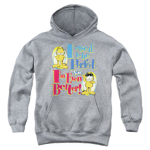 AN OFFCIALLY LICENSED GARFIELD EVEN BETTER YOUTH HOODIE ATHLETIC HEATHER