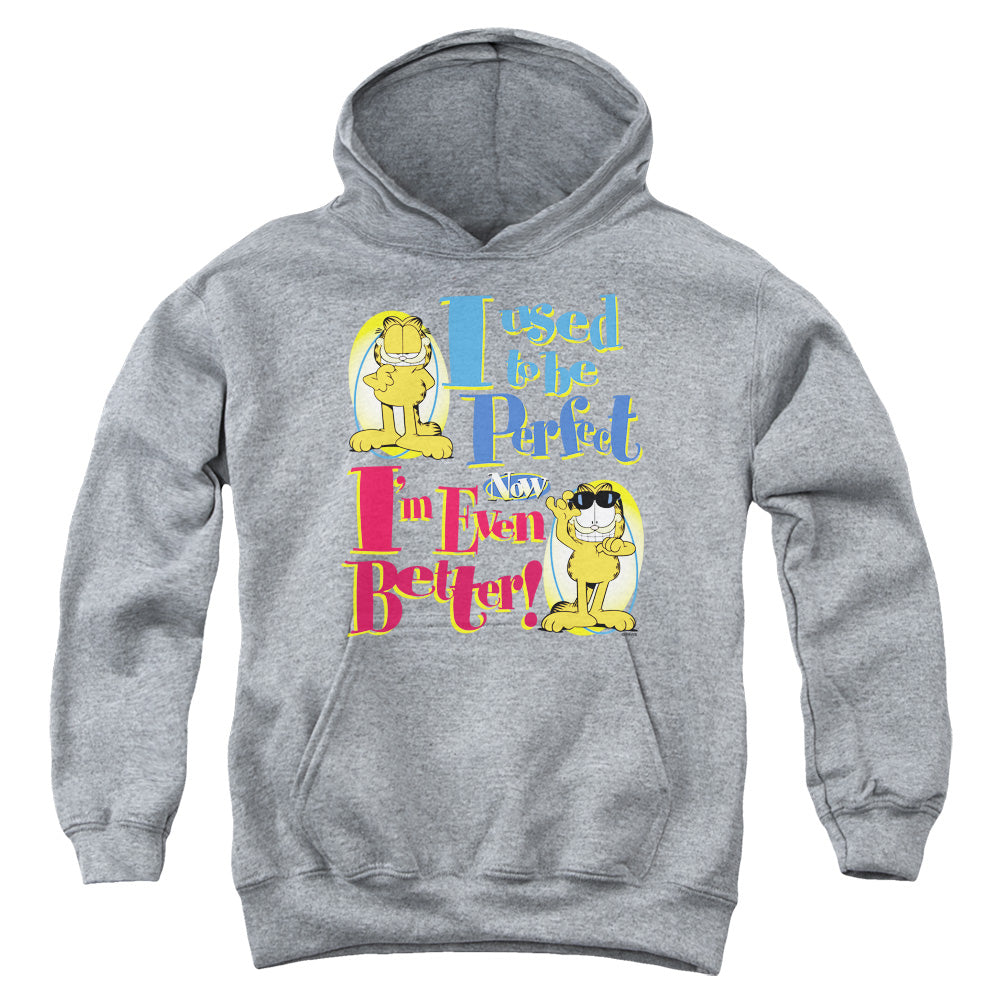 AN OFFCIALLY LICENSED GARFIELD EVEN BETTER YOUTH HOODIE ATHLETIC HEATHER