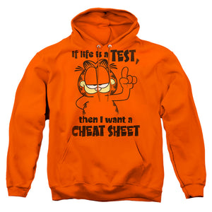AN OFFCIALLY LICENSED GARFIELD CHEAT SHEET ADULT UNISEX PULLOVER HOODIE ORANGE
