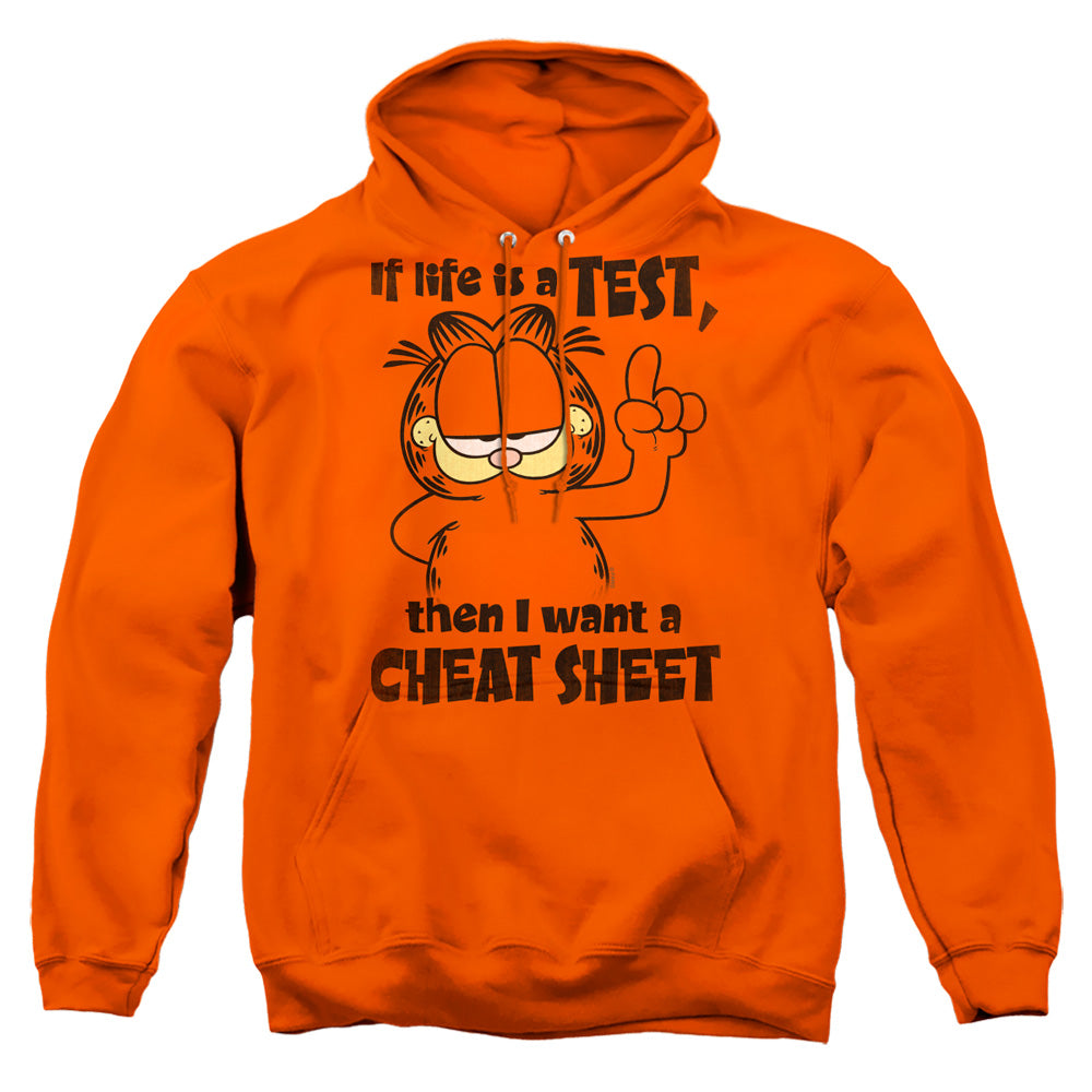 AN OFFCIALLY LICENSED GARFIELD CHEAT SHEET ADULT UNISEX PULLOVER HOODIE ORANGE